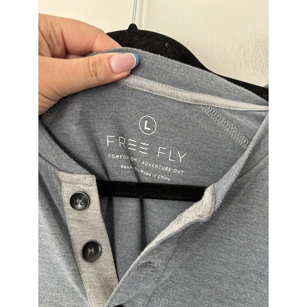 Free Fly Bamboo Flex Henley Long Sleeve Shirt Men's Size Large Grey Blue Button - Picture 8 of 11